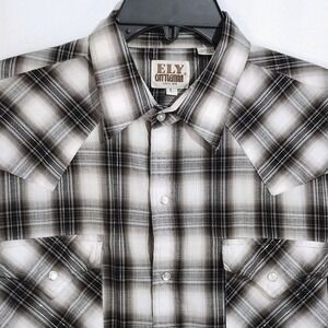 Ely Cattleman Long Sleeve Pearl Snap Shirt Mens Large Plaid Western Cowboy Rodeo